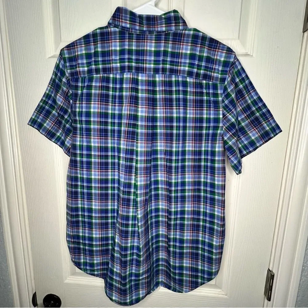 Ralph Lauren Button Down Short Sleeve Blue Plaid Boys Preppy Casual Shirt Sz XL